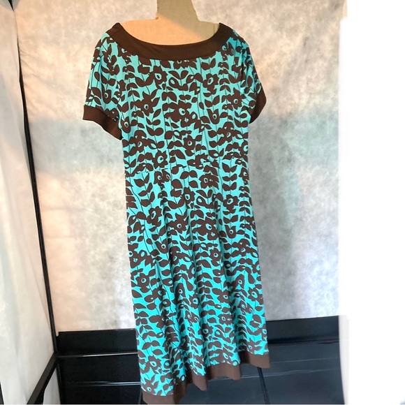 Teal Floral Flowy Knee Length Turquoise Brown by Apt 9 Dress Womens Petite Large - Picture 6 of 16